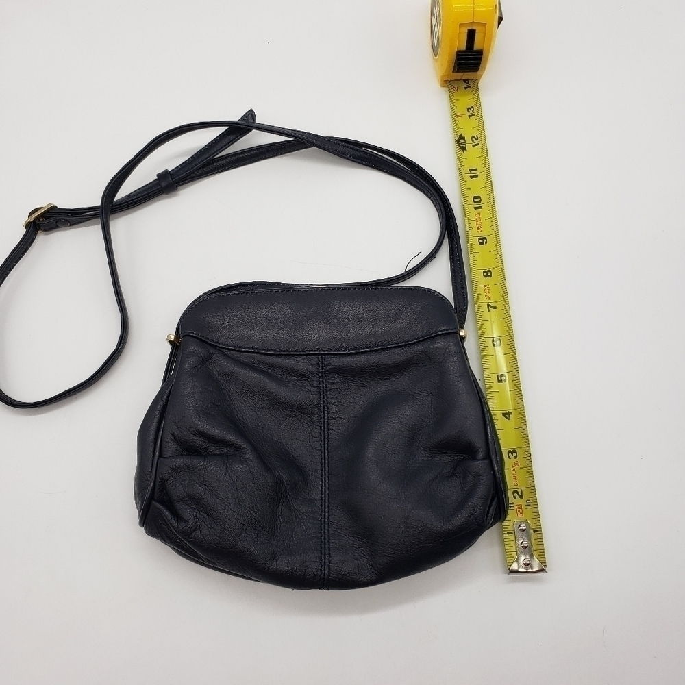 VINTAGE women dark navy blue bag crossbody soft leather 3 compartments lined - Picture 12 of 14